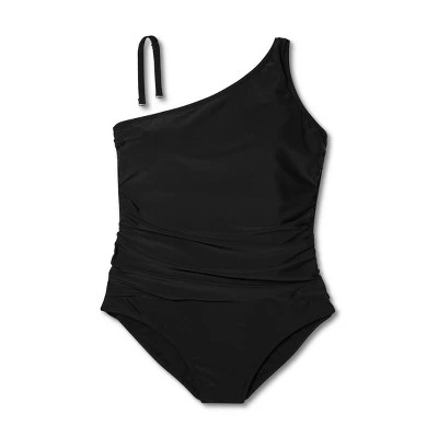 Women's Tummy Control One Shoulder Ruched Full Coverage One Piece Swimsuit - Kona Sol™ Black 6 Women's Tummy Control One Shoulder Ruched Full Coverage One Piece Swimsuit - Kona Sol™ Black - Image 4
