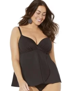 Swimsuits for All Women's Plus Size Bra Sized Faux Flyaway Underwire Tankini Top