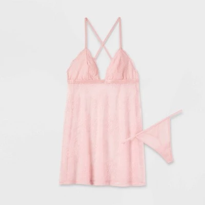 Women's Lace Triangle Lingerie Babydoll with Thong - Auden™ Red 7 Women's Lace Triangle Lingerie Babydoll with Thong - Auden™ Red - Image 5